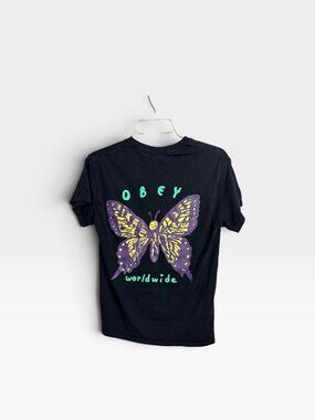 Obey worldwide small graphic butterfly tee neon retro funky skater streetwear